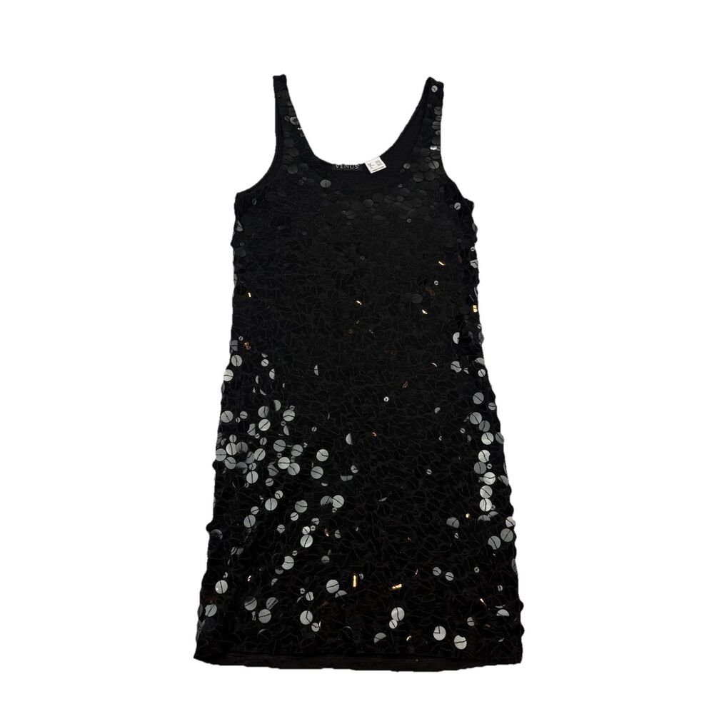 Venus Disc Sequin Mini Dress Womens Medium Black Sleeveless